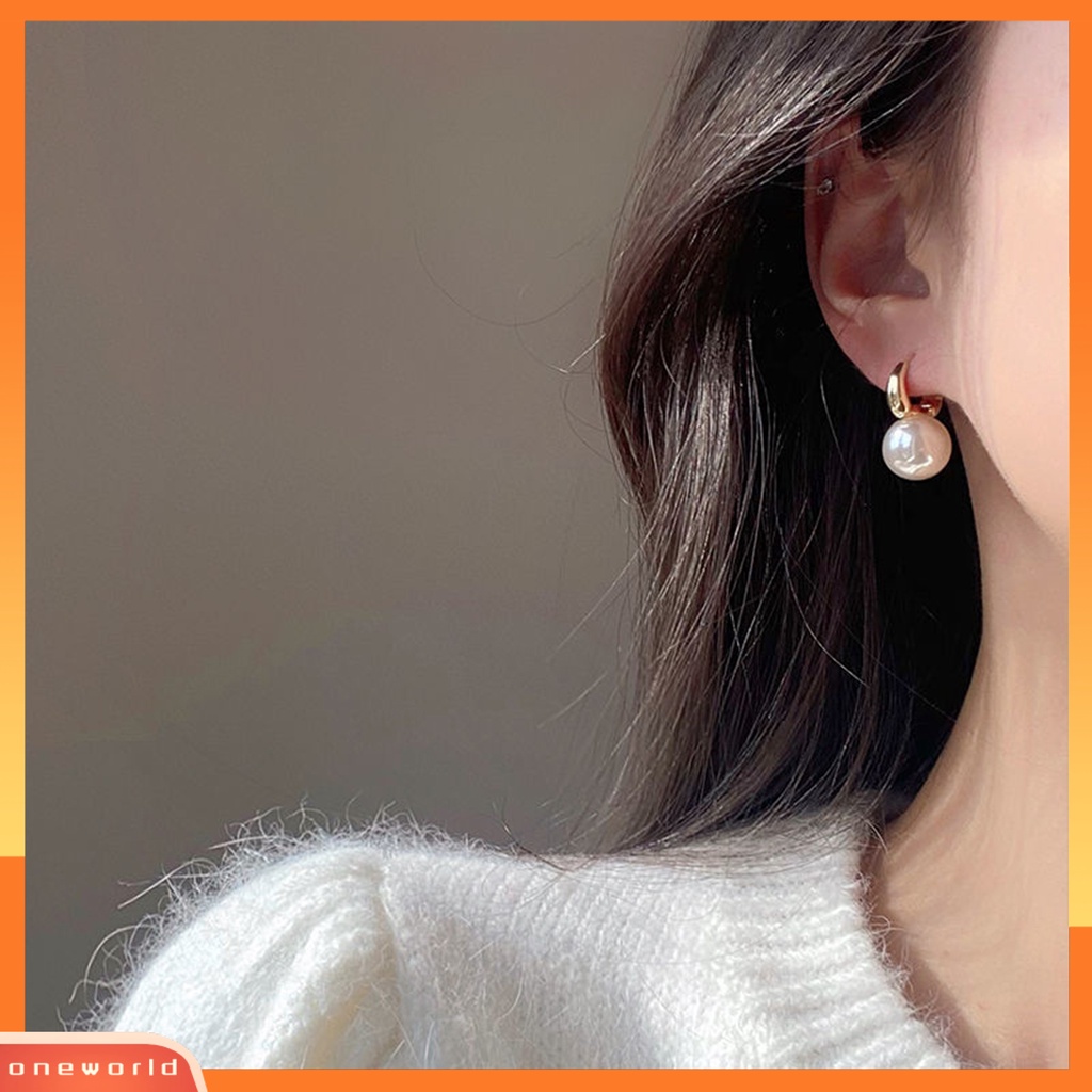 [EONE] 1pasang Anting Hoop Elegan Temperamen Minimalis Geometris Electroplating Hias Hadiah Wanita Mutiara Imitasi Menjuntai Anting Eardrop Perhiasan Fashion Aksesori