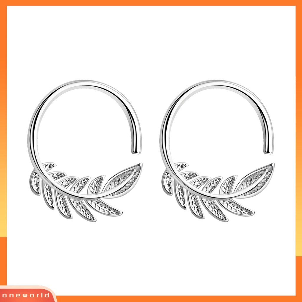 [EONE] 1pasang Anting Hoop Elegan Dainty Temperamen Pembukaan Dipoles Nonallergic Daun Zaitun Wanita Anting Perhiasan Fashion