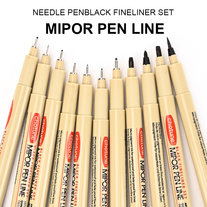 3pcs 12-ukuran Pena Garis Mikro Presisi Jarum Tulisan Tangan Pulpen Hitam Tahan Air Fineliner Ink Pens Hand-painted Hook Line Pen Untuk Ilustrasi Kaligrafi Sketsa Gambar