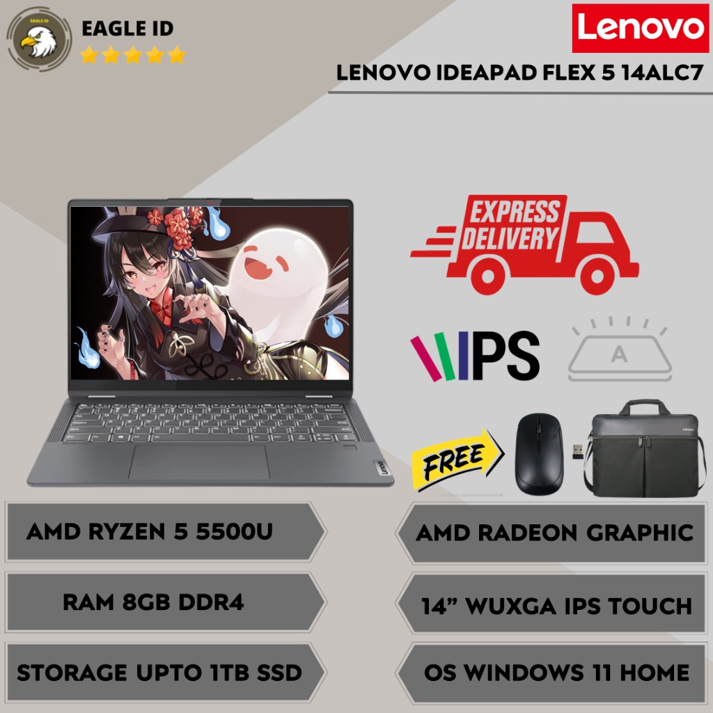 LAPTOP LENOVO IDEAPAD FLEX 5 14 AMD RYZEN 5 5500U 8GB 1TBGB WUXGA TOUCH WIN11