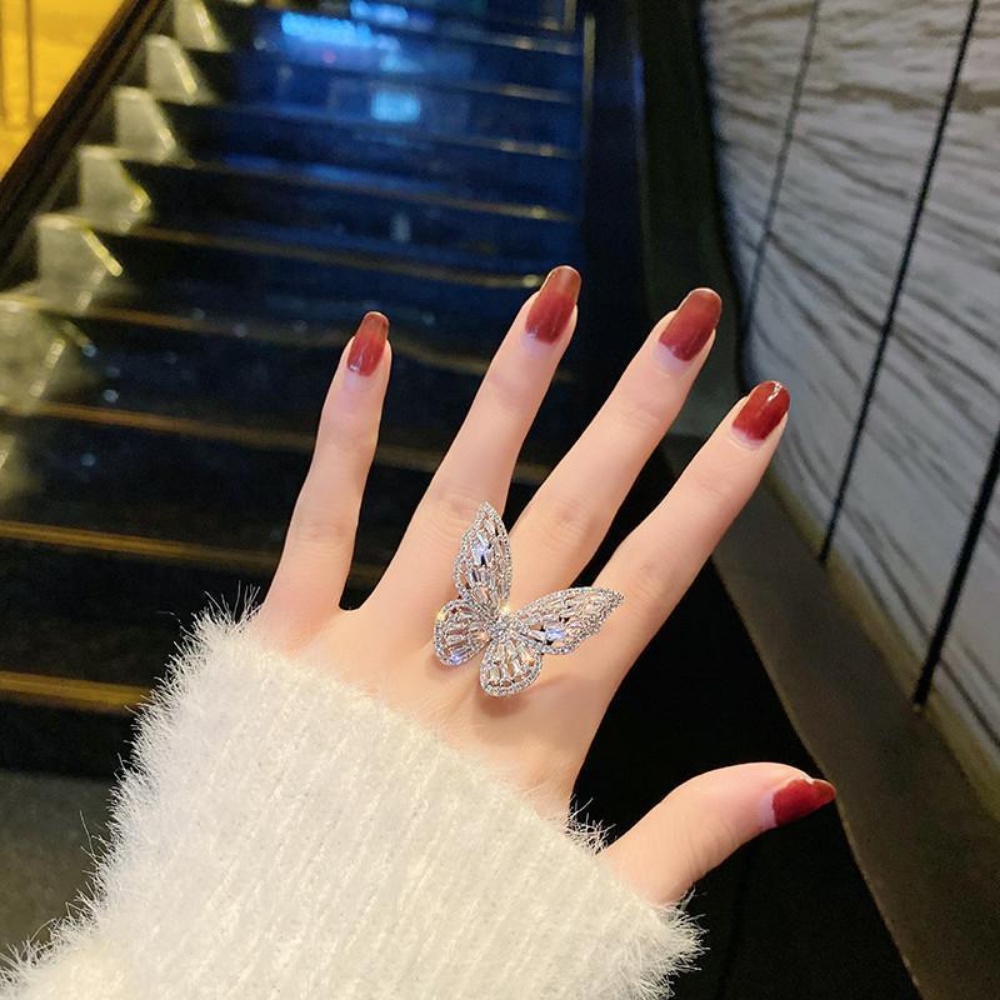 Kepribadian Fashion Peri Zirkon Kupu-Kupu Pembukaan Cincin Jari Telunjuk Trendi Versi Korea Cincin Angin Dingin Hadiah Perempuan Untuk Pacar Permen Perhiasan