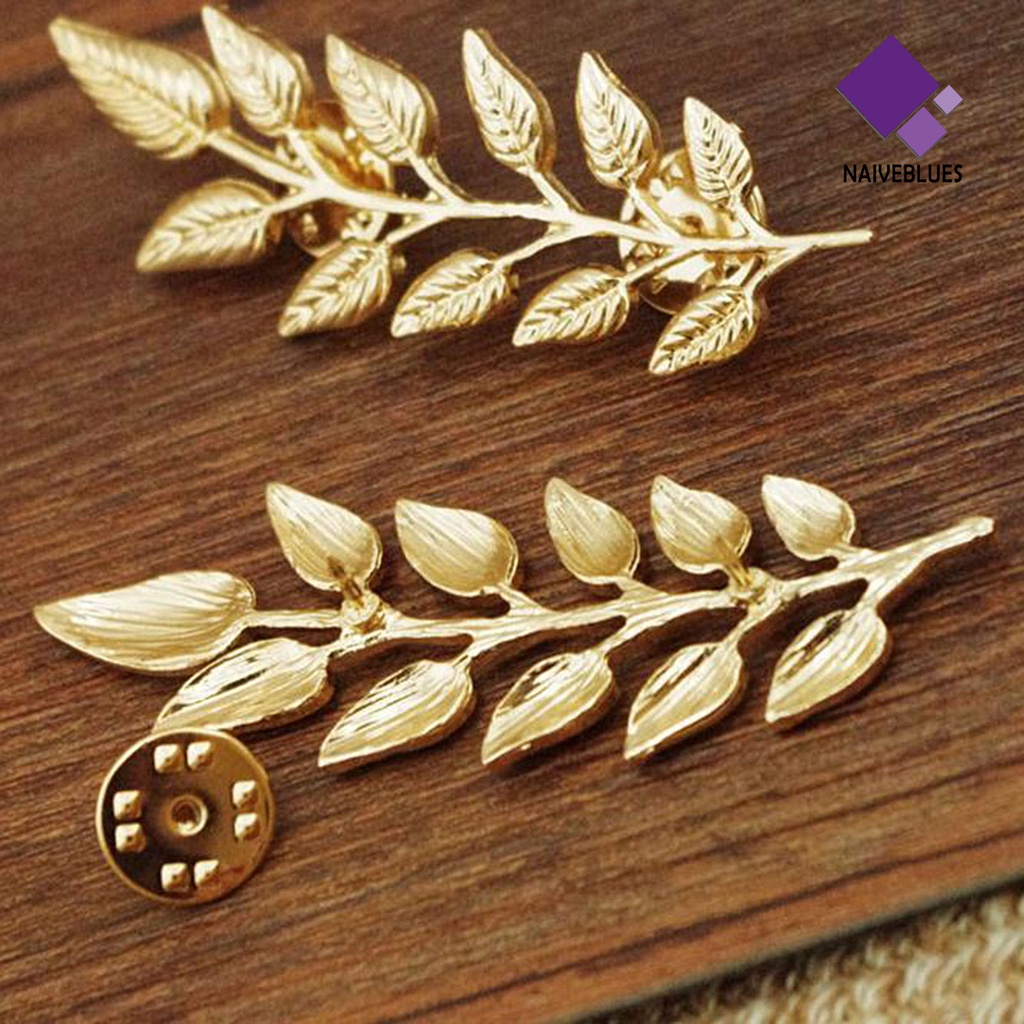 &lt; Naiveblues &gt; 1pasang Pin Bros Bentuk Daun Dekorasi Tahan Lama Kerah Baju Decor