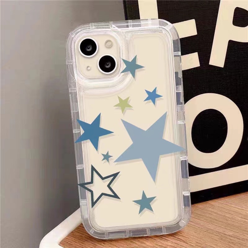 IPHONE Ins Star Phone Case Cocok Untuk Iphone11 14 14pro 14plus 13 13mini 13pro 13prm iPhone12 7Plus 8Plus Xr XS 13 12mini Pro Max Empat Sudut Casing Ponsel Transparan Tahan Guncangan