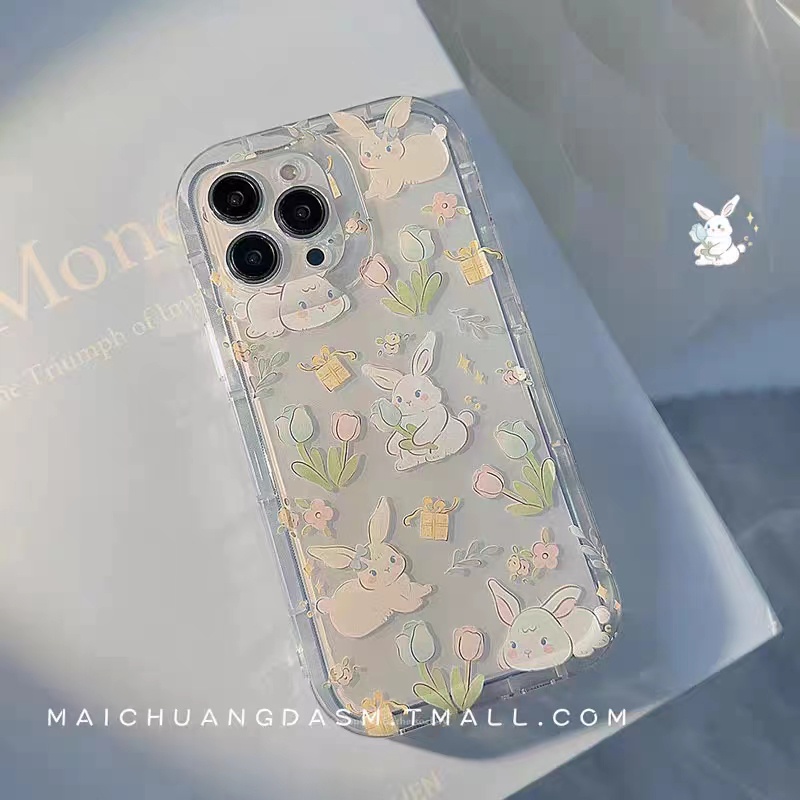 IPHONE Ins Kelinci Casing Ponsel Cocok Untuk Iphone11 14 14pro 14plus 13 13mini 13pro 13prm iPhone12 7Plus 8Plus Xr XS 13 12mini Pro Max Empat Sudut Casing Ponsel Transparan Tahan Guncangan