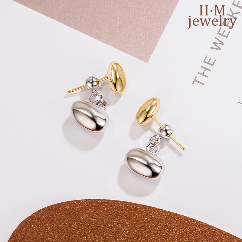 S925 Perak2023Warna Kontras Sederhana Baru Little Golden Beans Ear Studs High Sense Frosty Style Earrings