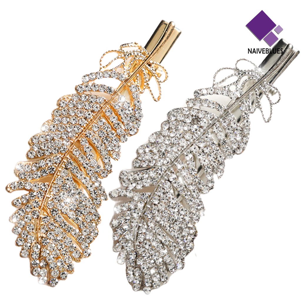 &lt; Naiveblues &gt; Jepit Rambut Bentuk Bulu Mengkilap Bahan Alloy Berlian Imitasi Jepit Untuk Pacaran