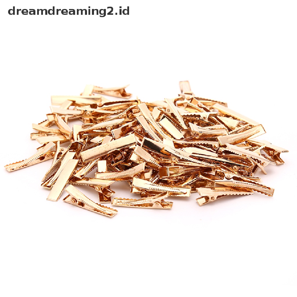 (dream) 100pcs KC Gold Metal Alligator Hair Clips Pins Flat Top Dengan Gigi Untuk Hairp DIY//