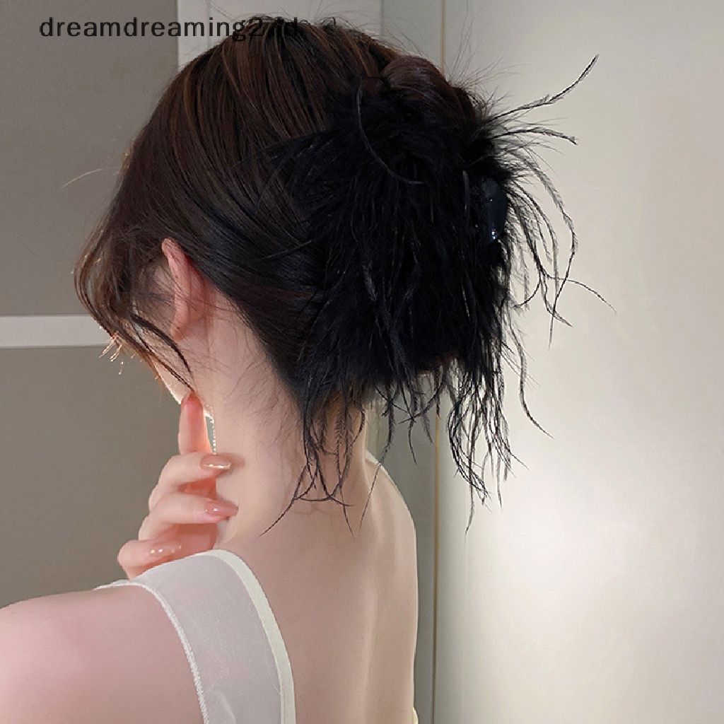 (dream) Cute Ostrich Feather Hair Claw Plush Hair Clip Penjepit Jepit Rambut Musim Dingin Fashion Wanita Hairgrips Aksesoris Rambut Pesta//