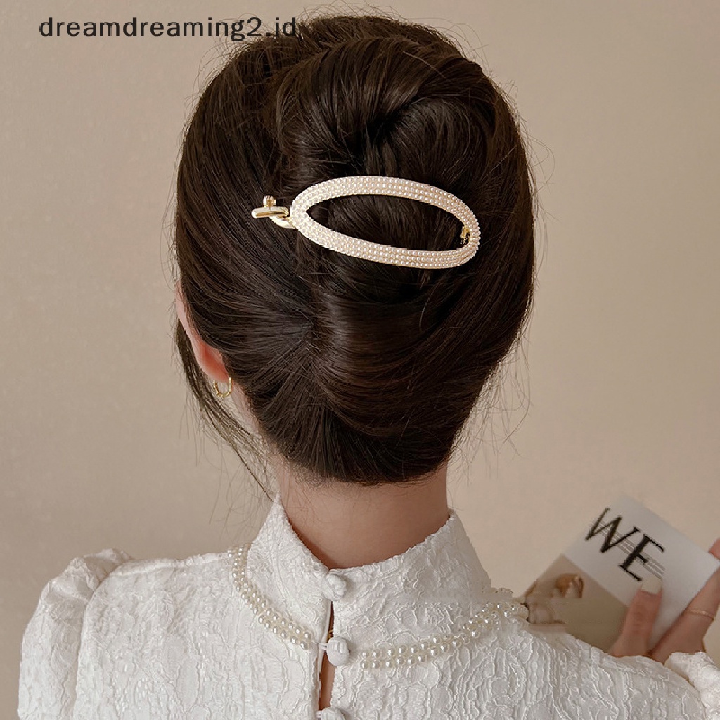 (dream) Fashion Elegan Berlian Imitasi Mengkilap Mutiara Jepit Rambut Wanita Hair Claw Simple Duckbill Hairpin Top Clip Disk Hair Metal Hairgrips Hiasan Kepala Aksesoris Rambut//