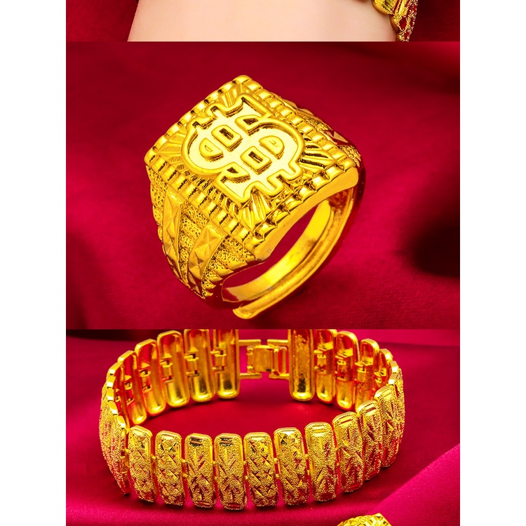 Goldkingdom Perhiasan Fashion 24K Bangkok Aksesoris Ready Stock Pria Mendominasi Gelang Bertepi Lebar Berlapis Emas Gelang Memanjang