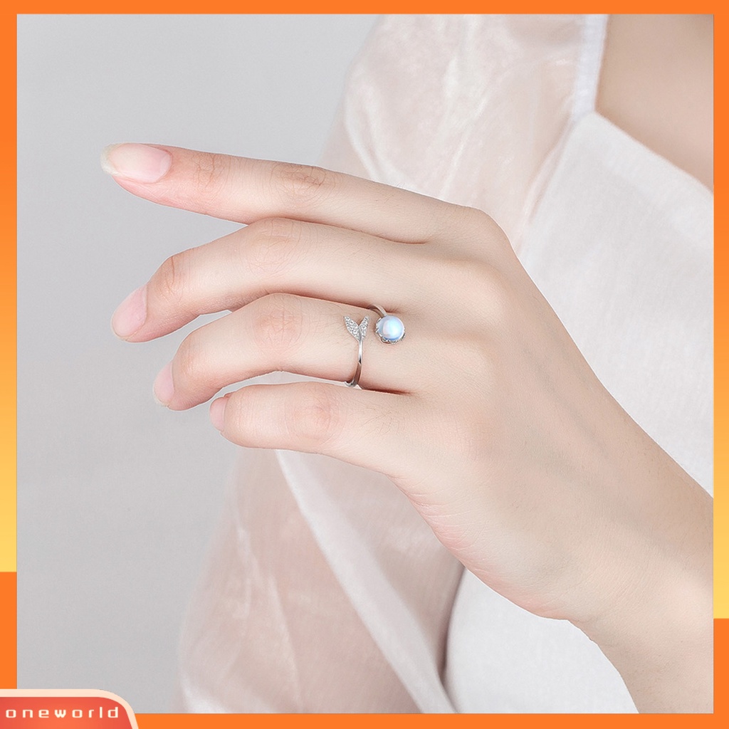 [EONE] Cincin Jari Desain Fishtail Zirkon Imitasi Geometris Electroplating Adjustable Hias Memoles Cincin Ekor Jari Telunjuk Elegan Untuk Kehidupan Sehari-Hari