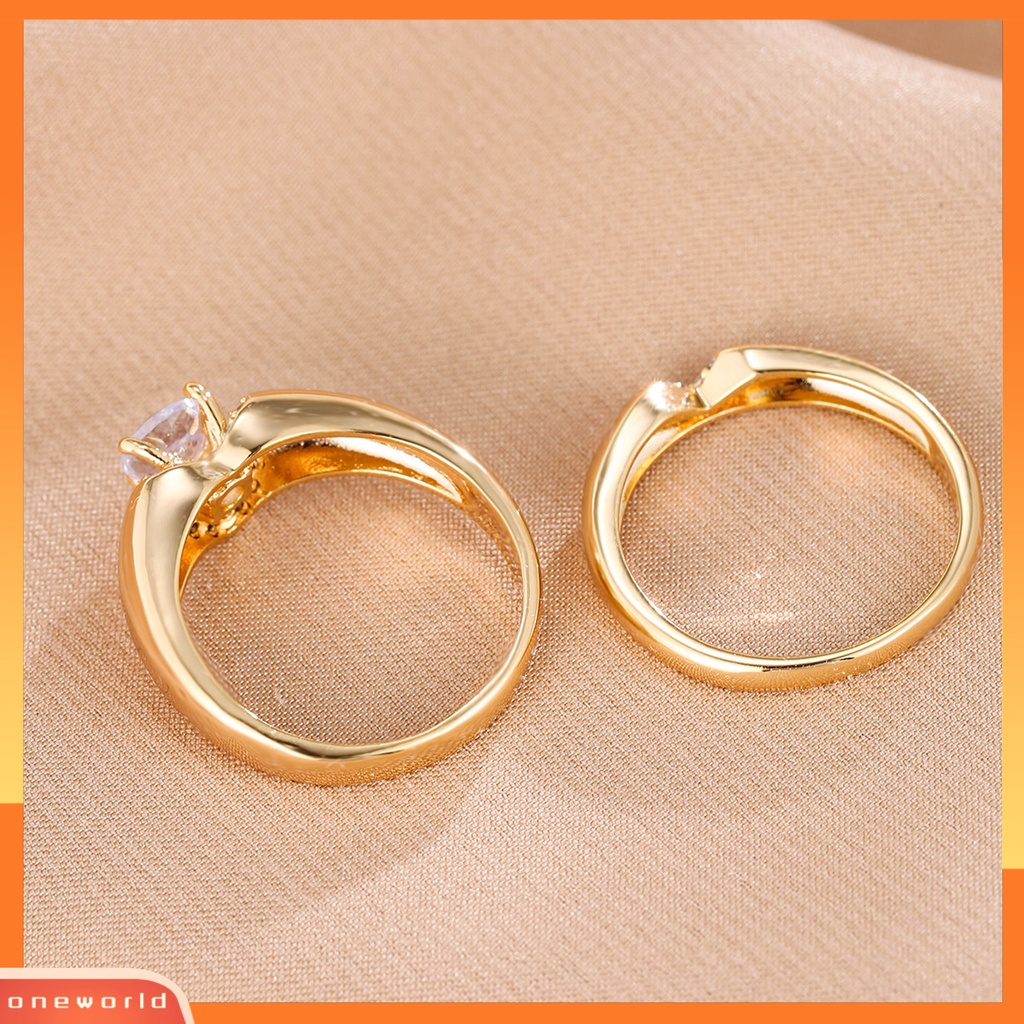 [EONE] 1pasang Cincin Tunangan Dainty Hadiah Hari Valentine Berkilau Berlian Imitasi Cinta Hati Wanita Pria Jari Cincin Perhiasan Fashion