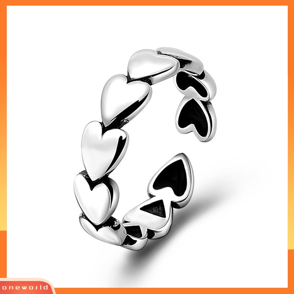 [EONE] Wanita Cincin Pembukaan Adjustable Retro Elegan Warna Perak Hadiah Nonallergic Cinta Kecil Hati Jari Cincin Perhiasan Fashion