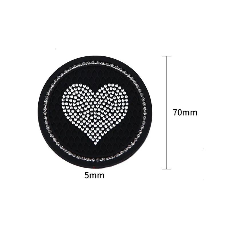 1/2pcs Tergabung Air Cup Pad Anti-Selip Kreatif Bentuk Bulat Cinta Cup Pad PVC Universal Karet Mat Non-slip Drink Bottle Mat for Bottle Holder Coaster Mobil Diamond Water Cup Pad