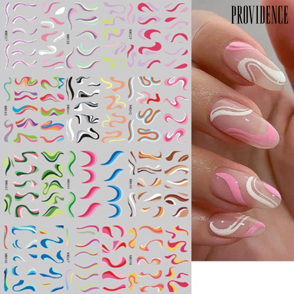 Providence 12Pcs Nail Art Stiker Garis Bening Perekat Diri Tidak Luntur Hias Warna-Warni Jantung Perancis Transfer Air Nail Slider Stiker Salon Kuku Pasokan