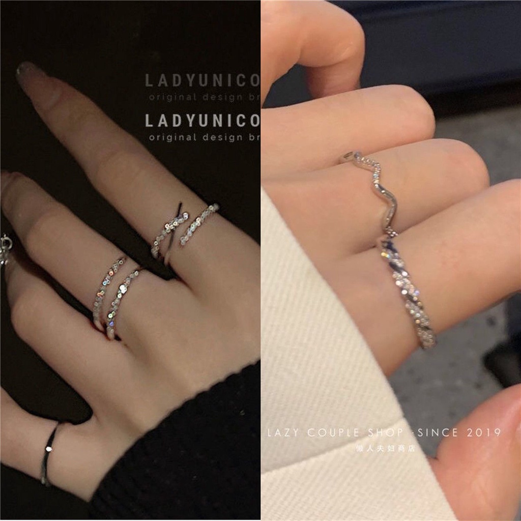 Desain Kecil Mewah Korea Ins Premium Cinta Cincin Untuk Wanita Serbaguna Gaya Keren Adjustable Jari Telunjuk Ring