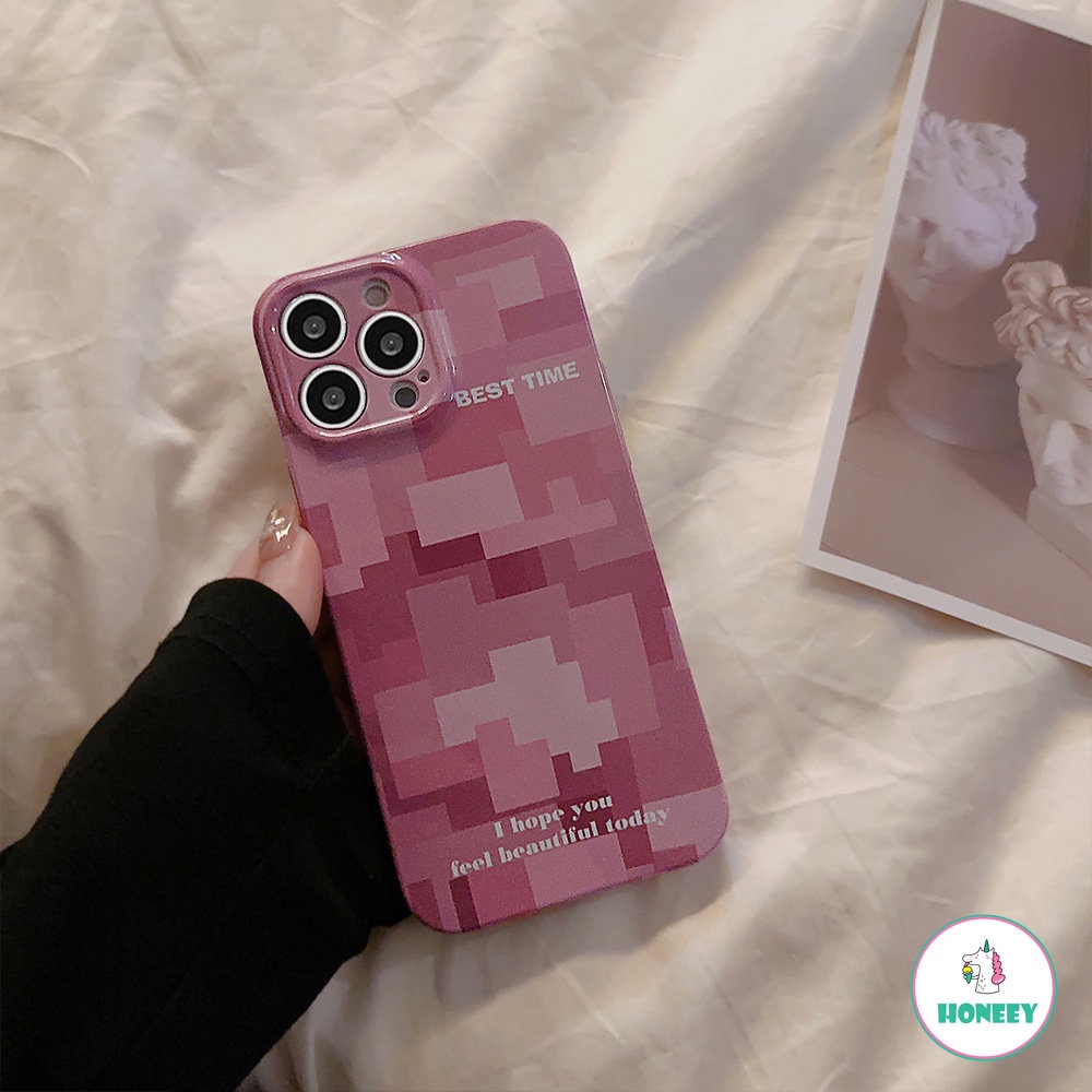 IPHONE Casing Ponsel Seni Gradasi Pixel Vintage Pink Mewah Untuk Iphone14 13 12 11 Pro Max Xr Xs 7 8 14 Plus Case Cute Sweet Gloss Cover