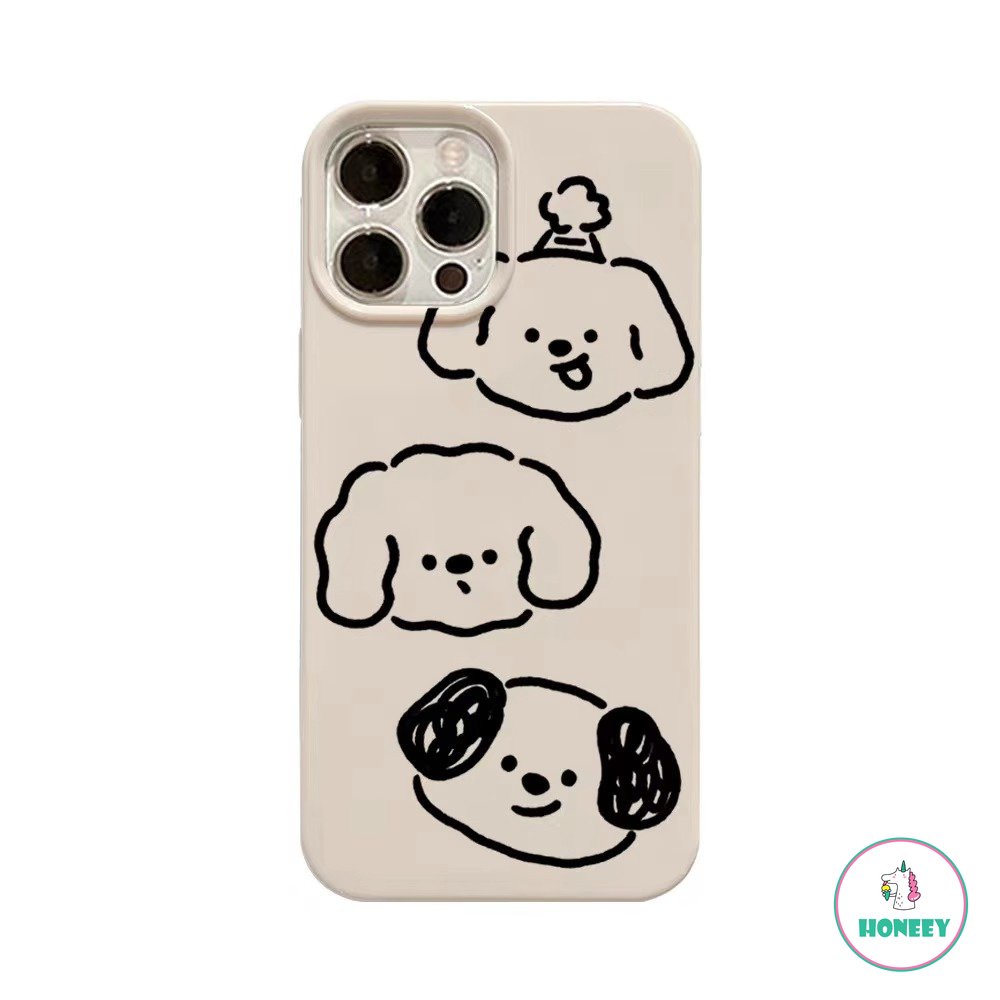 IPHONE Ins Line Dog Silikon Lembut Shockproof Kartun Lucu Indah Puppy Capa Untuk Iphone11 12 13 14 Pro Max 12 Pro Lembut TPU Penutup Belakang