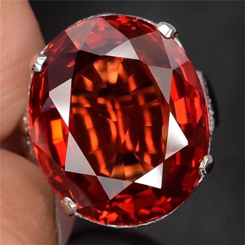 Goldkingdom Aksesoris Perhiasan Fashion Ready Stock Cincin Batu Permata Merah Berbentuk Angsa Untuk Pria Dan Wanita Tunangan Perak