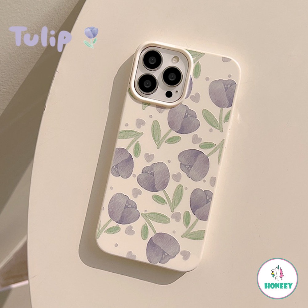 IPHONE Fashion Ungu Biru Tulip Gadis Manis Glossy Film Kartun Phone Case Untuk Iphone14 13 12 11 Pro Max Xr Xs7 8 14 Plus Cover Lucu