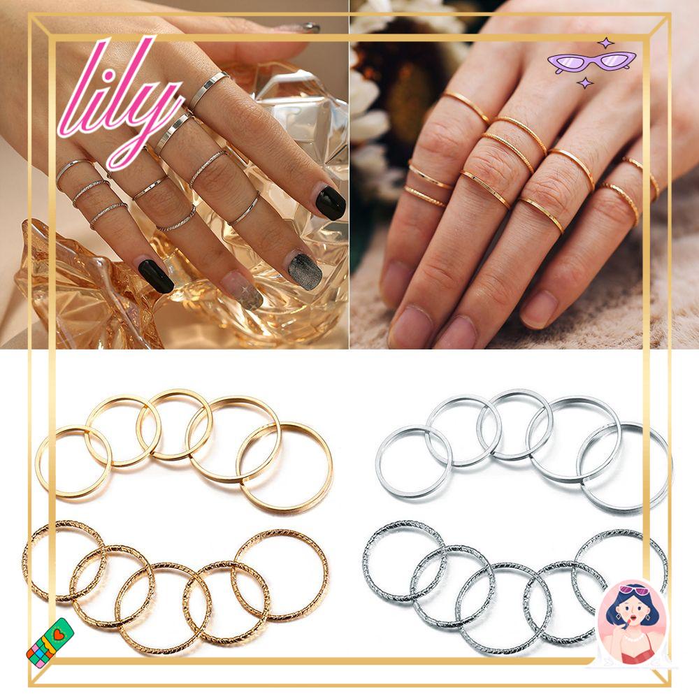 Lily Gold Knuckle Rings Trendy Stackable Rings Set Cincin Simple Lapis Emas Untuk Wanita