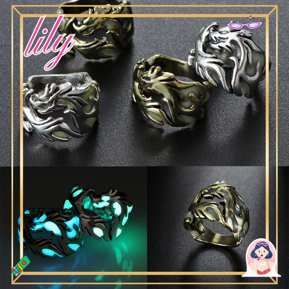 Lily Finger Rings Perhiasan Aksesoris Vintage Unisex Tembaga/Perak Bercahaya