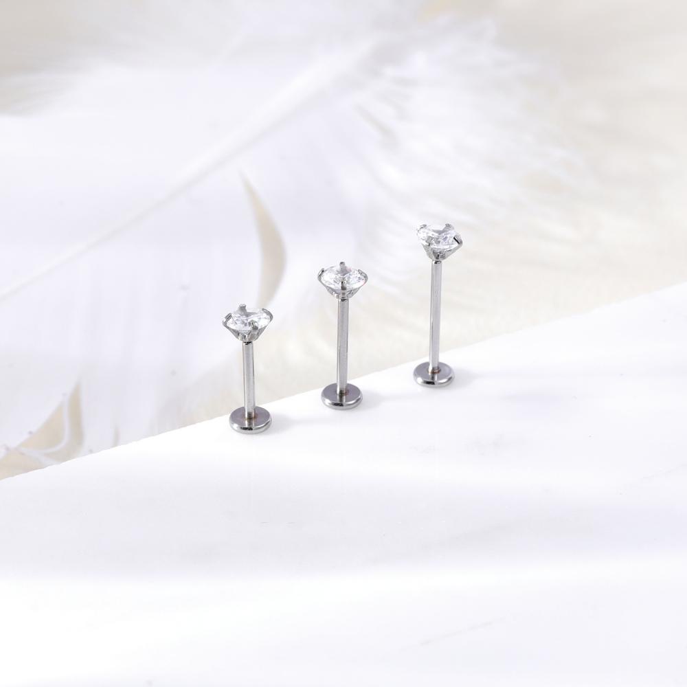 1pc6 /8 /10 /12mm Stainless Steel Labret Piercing Plug-in Gaya Kristal Bibir Stud Anting Tulang Rawan Tragus Keong Helix Piercing