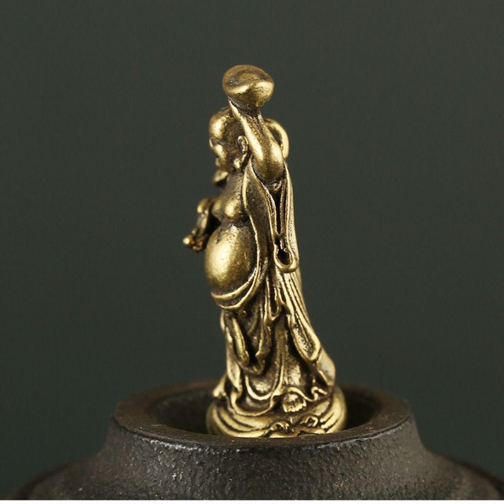 Lanfy Maitreya Buddha Ornamen Kecil Mudah Digunakan Antik Buddha Kuningan Ruyi Yuanbao Patung Saku