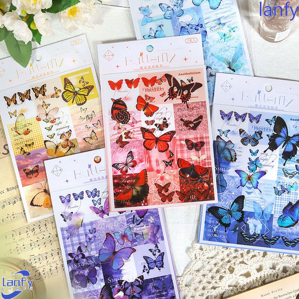 Lanfy Butterfly Stationery Sticker Jurnal PET Hand Akun Perekat Diri Stiker Handphone Perlengkapan Sekolah