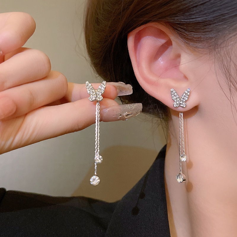 Anting ButterflyTassel Berlian Korea Panjang Drop Earring Untuk Wanita Fashion Jwelery Aksesoris