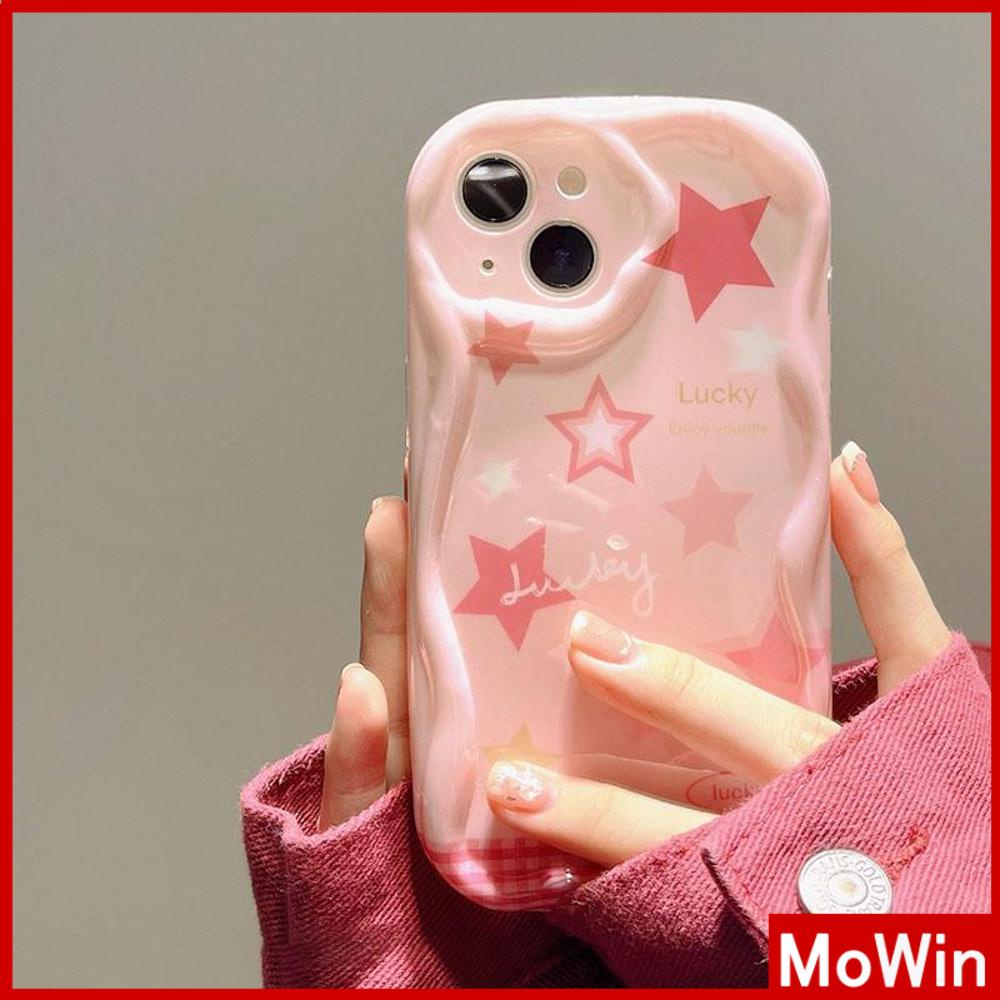 For iPhone 14 Pro Max iPhone Case 3D Curved Edge Wave Clear Case TPU Airbag Shockproof Camera Cover Cute Pink Stars Compatible with iPhone 13 Pro max 12 Pro Max 11 xr xs max 7 Plus