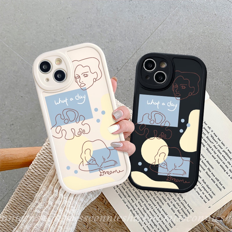 Redmi 9A 12C 9-10 A1 10A 10C 9T K40s Note9 10s 9s 11 11s 9Pro 10 8 8Pro 10Pro 11Pro+Poco X3 NFC Pro M3 F4 Mi 12 Lite 11T INS Art Abstrak Geometri Garis Sederhana Wajah Lembut Sarung