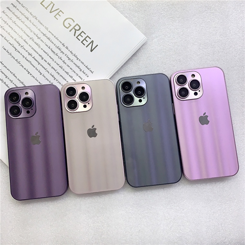 IPHONE Rainbow Auroral Hard Case Bahan Metal Untuk Iphone14 13 12 11 Pro Max CD Casing Pelindung Lensa Tempered Glass