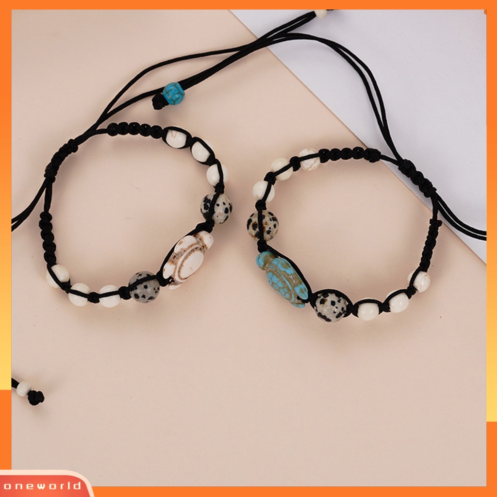 [EONE] 2 Pcs/Set Adjustable Handmade Indah Braided Gelang Vintage Bohemian Turquoise Turtle Beads Bracelets Perhiasan Aksesoris