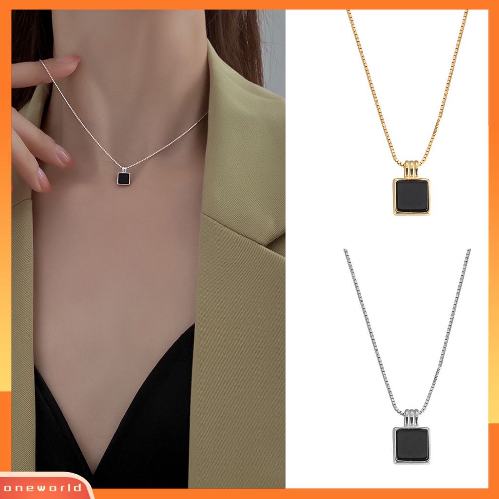 [EONE] Wanita Kalung Geometris Mewah Elegan Warna Emas Perak Hitam Persegi Liontin Klavikula Kalung Fashion Perhiasan