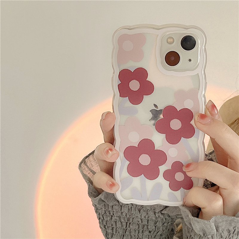 【INS Wave】Red Pink Flower Soft TPU Case HP iP iPhone 11 12 13 14 Pro Max 7 8 + Plus SE 2020 X XS XR Max Girl Woman Clear FTD Casing Apple