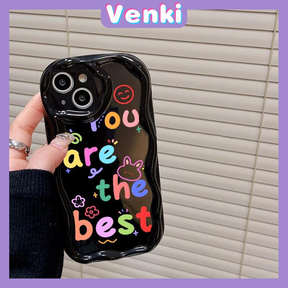 VENKI - For iPhone 11 iPhone Case 3D Curved Edge Wave TPU Airbag Shockproof Camera Cover Glossy Black Cute Compatible with iPhone 14 13 Pro max 12 Pro Max xr xs max 7Plus 8Plus