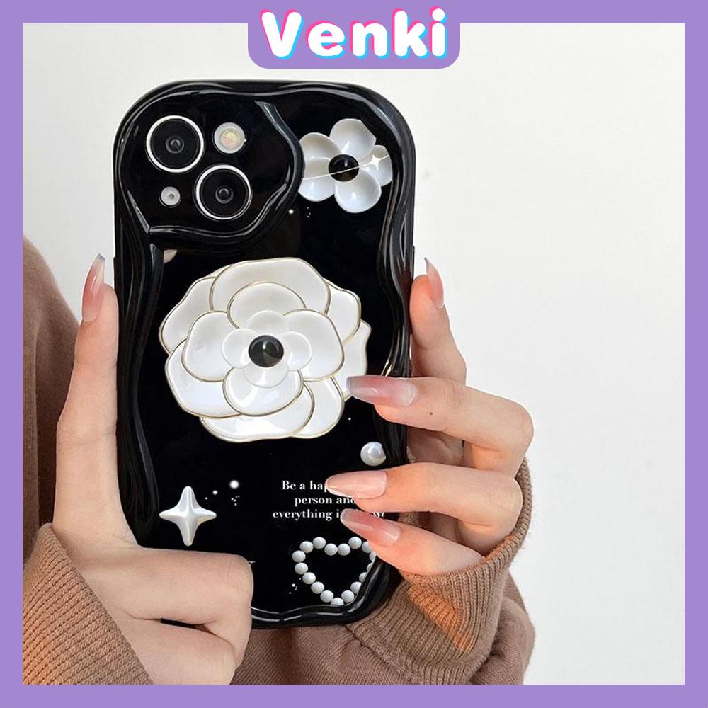 VENKI - For iPhone 11 iPhone Case 3D Curved Edge Wave Glossy Black TPU Airbag Shockproof Camera Cover Pink Clouds Compatible with iPhone 14 13 Pro max 12 Pro Max xr xs max 7 8Plus