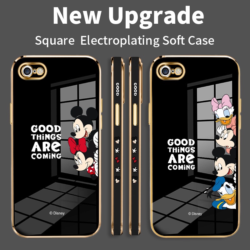 Case Casing Hp untuk for iPhone 8 7 6 6s Plus SE2 SE3 X XS Max XR Softcase Mickey dan Minnie Case Polos Pelapisan Silikon Kesing Hp Persegi Lensa Penuh Lindungi Case Murah