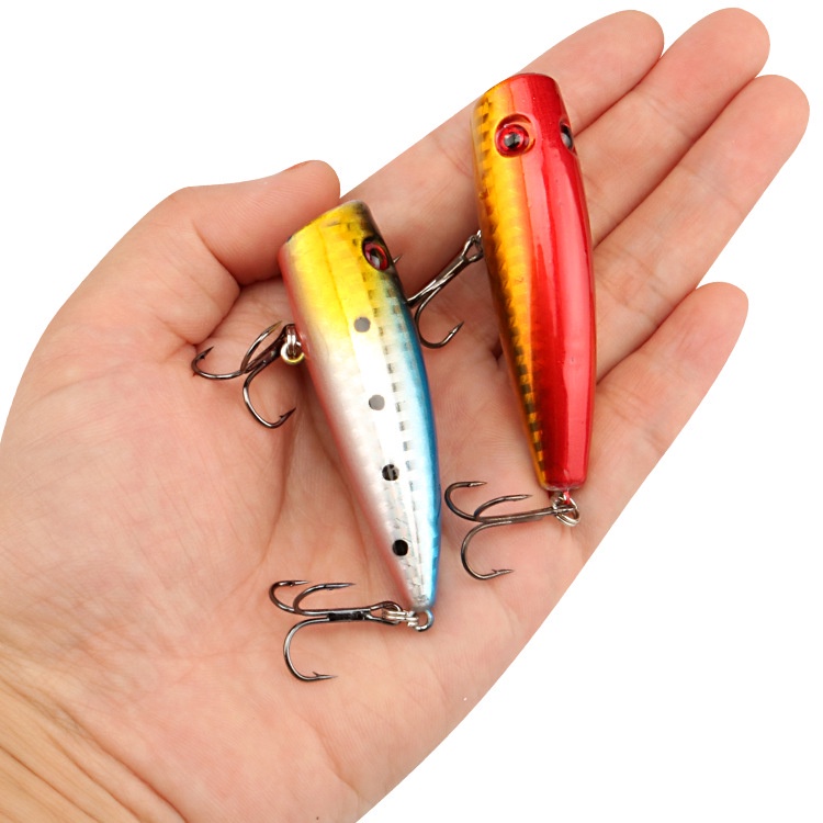 Umpan Pancing 7cm 8g Popper Umpan Engkol Topwater Pensil Bass Trout Umpan Pancing Dengan Kait Air Asin Air Tawar Trout Walleye Blueback Salmon Lele