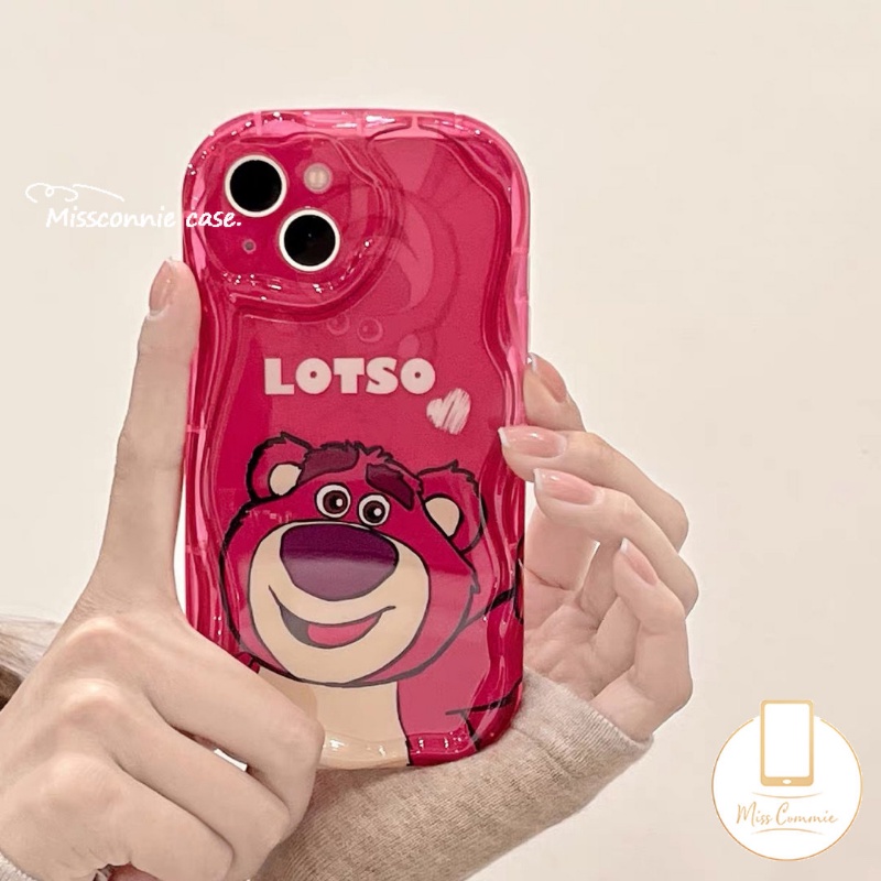 IPHONE Lovely Rose Red Strawberry Bear Manyo Phone Case Kompatibel Untuk Iphone11Xr 11 12 13 14 Pro Max X7 8 6s 6 Plus XS Max SE 2020 3D Wavy Curved Edge Glossy Shockproof Tpu Soft Cover