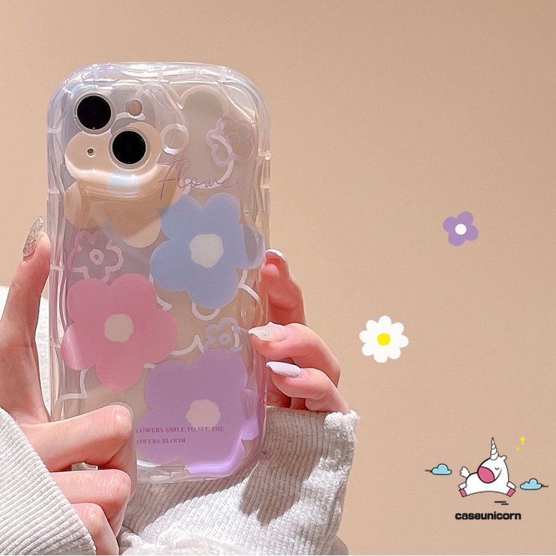 IPHONE Casing Bunga Segar Kompatibel Untuk Iphone11 14 12 13 Pro Max 7Plus XR X7 8 6s 6 Plus XS Max SE 2020 Tulip Kelinci Lucu Shockproof Soft Tpu 3D Wavy Curved Edge Glossy Cover Case