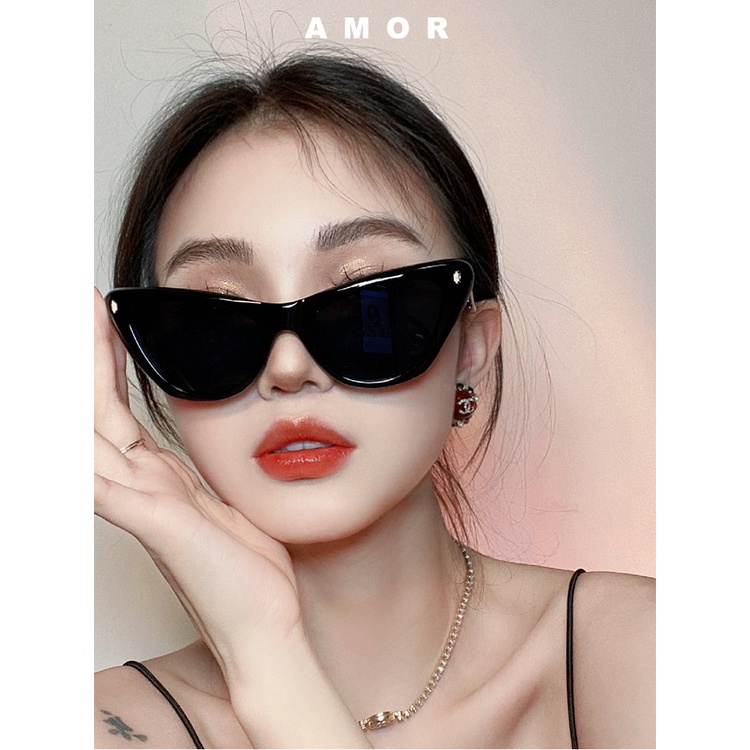 Y2k Kacamata Hitam Berbentuk Mata Kucing Modis Menghias Bentuk Wajah Sunglasses female