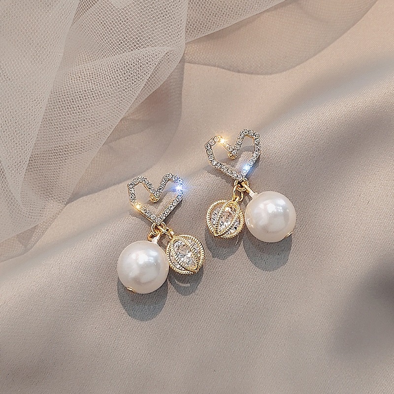 Jarum Perak Korea Cinta Anting Mutiara Salib Kreatif Manis Anting Perempuan Anting