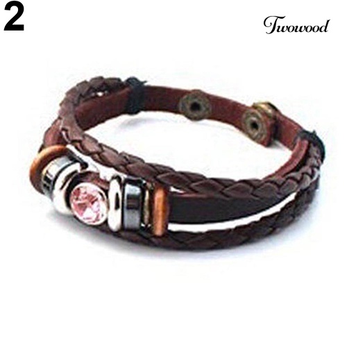 Twowood Wanita Pasangan Kekasih Multilayer Berlian Imitasi Kancing Plastik Gelang Bangle Jewerly