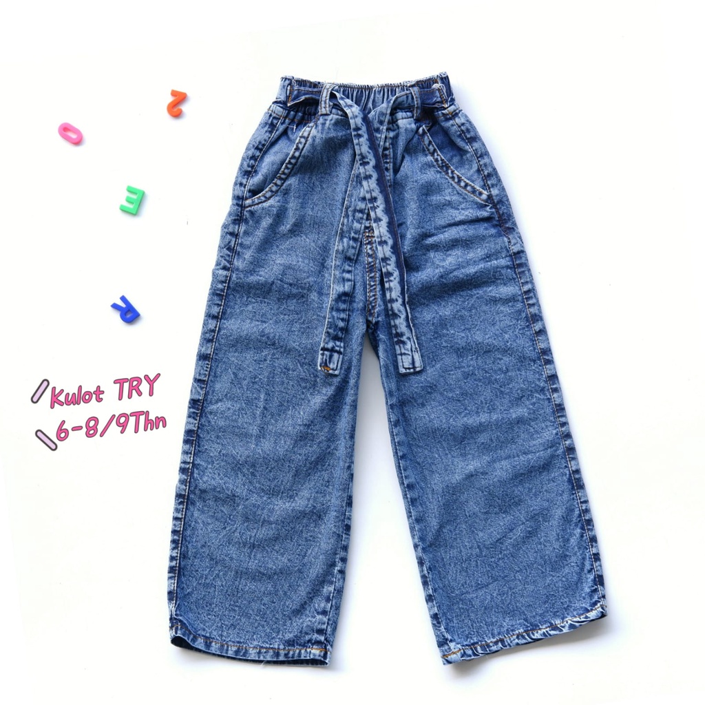 TRY Celana Panjang Kulot Jeans Denim Anak Perempuan Cewek 6 7 8 9 Tahun