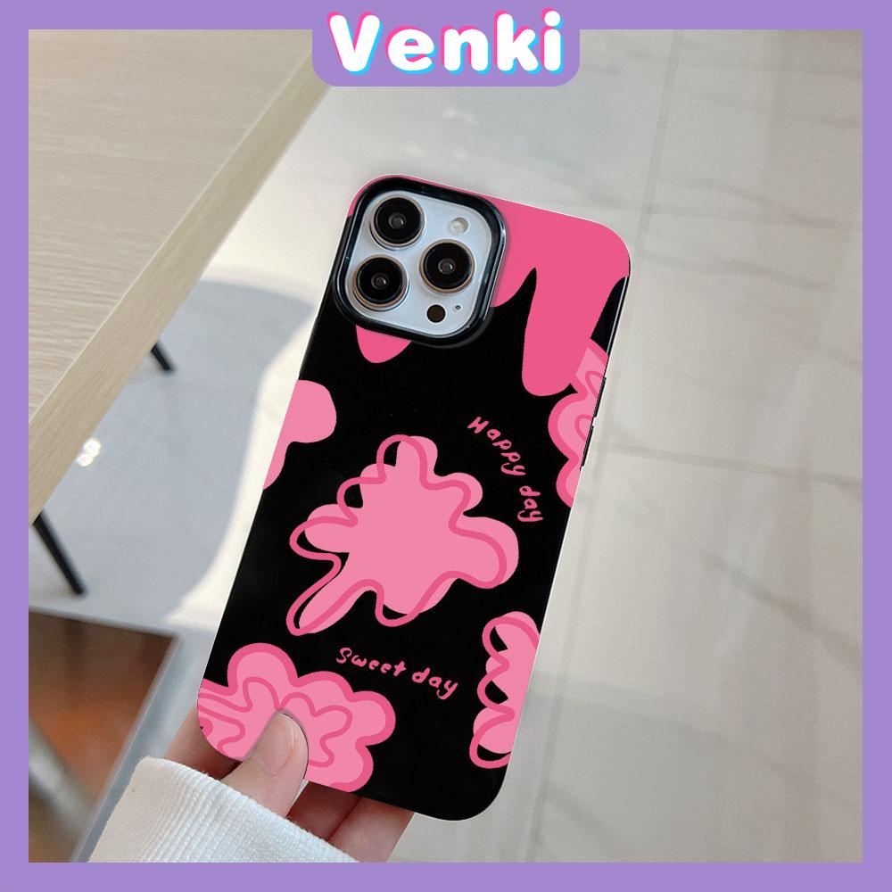 VENKI - For iPhone 11 iPhone Case Black Glossy TPU Soft Case Shockproof Protection Camera Pink Graffiti Compatible with iPhone 14 13 Pro max 12 Pro Max xr xs max 7Plus 8Plus