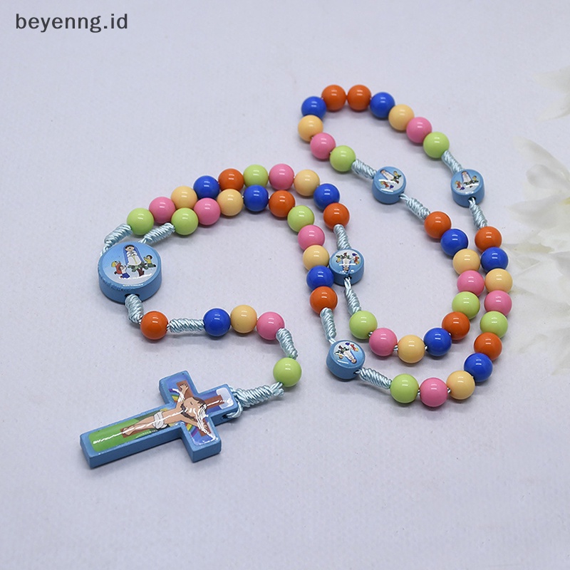 Beyen Kartun Liontin Salib Kalung Anak Rosario Beads Perhiasan Religi Katolik ID