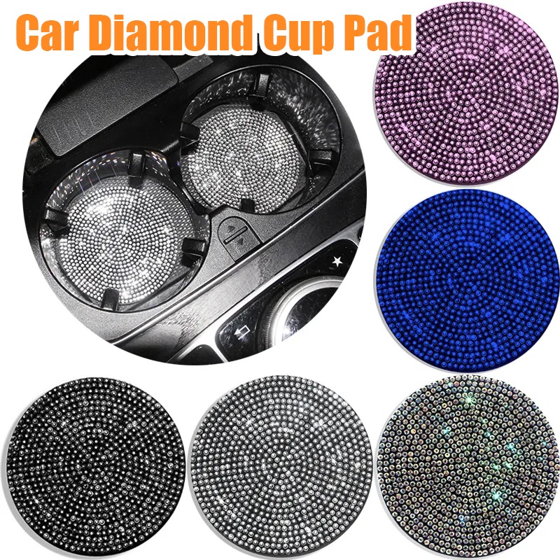 1/2pcs Alas Botol Minum Universal Alas Cangkir Mobil Multifungsi Coaster Berlian Kreatif Slot Cangkir Air Non-Slip Mat Auto Interior Aksesoris Bentuk Bulat Anti-Selip PVC