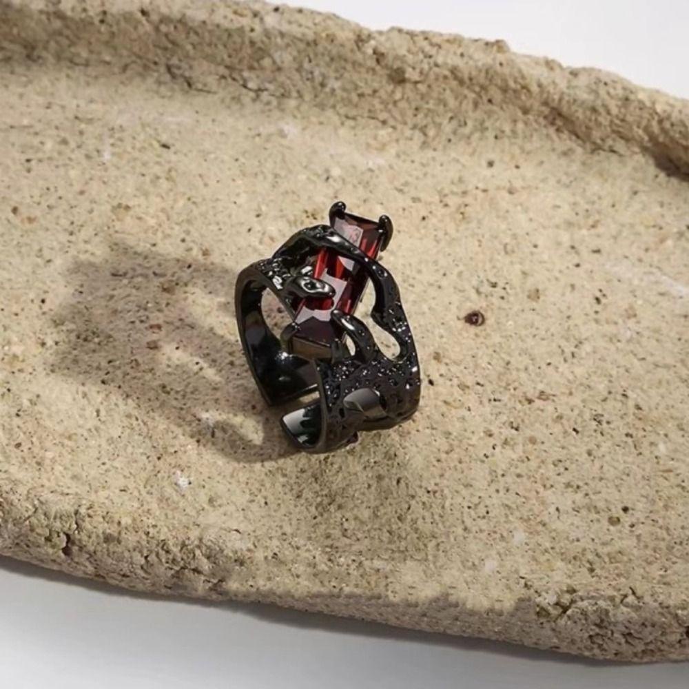 Needway  Cincin Geometris Kepribadian Hip Hop Terbuka Cincin Aksesoris Perhiasan Hadiah Hari Valentine Gaya Korea Perhiasan Permata Merah Perhiasan